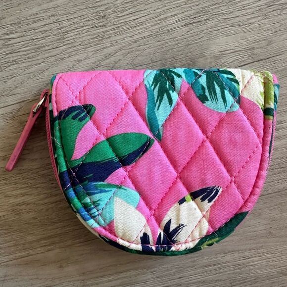 Vera Bradley Tropical Paradise Pink Botanical Pattern Coin Purse Zip Pouch - Picture 1 of 7